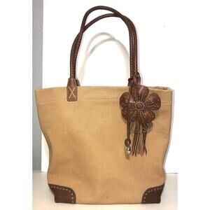 Brighton Canvas Tote with Hanging Flower Accent